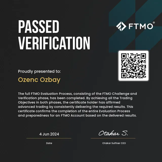 FTMO Verification — Passed for Ozenc Ozbay, dated 4 June 2024.