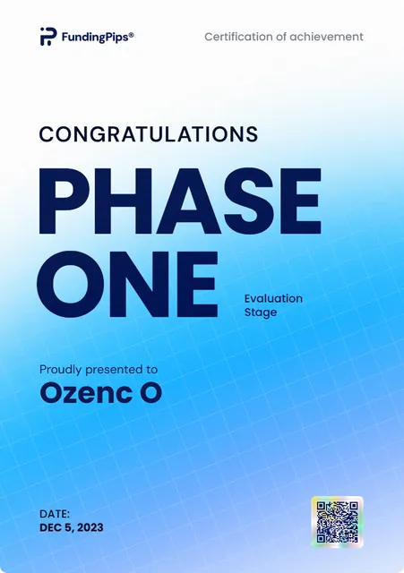 Funding Pips Phase One — Passed for Ozenc O, dated 5 December 2023.