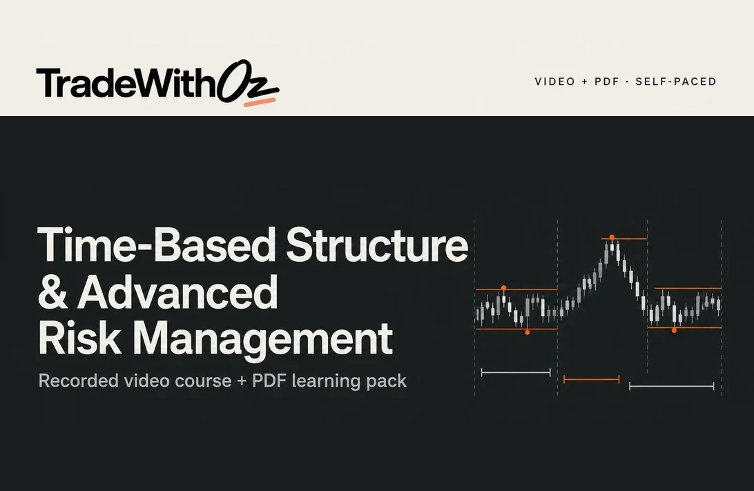 Time-Based Structure & Advanced Risk Management: recorded video course and PDF learning pack, with a schematic session chart.